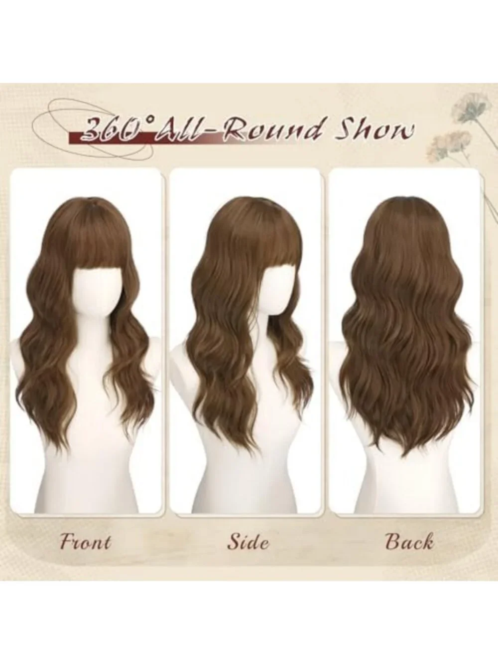 20 Inch Brown Wig with Bangs - Soft Wavy Heat Resistant Synthetic Hair for Daily